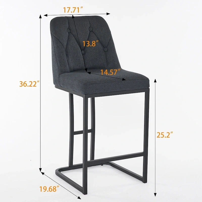 Lot de 2 tabourets de bar rembourrés, tabourets de bar hauteur comptoir avec dossier capitonné et structure en métal