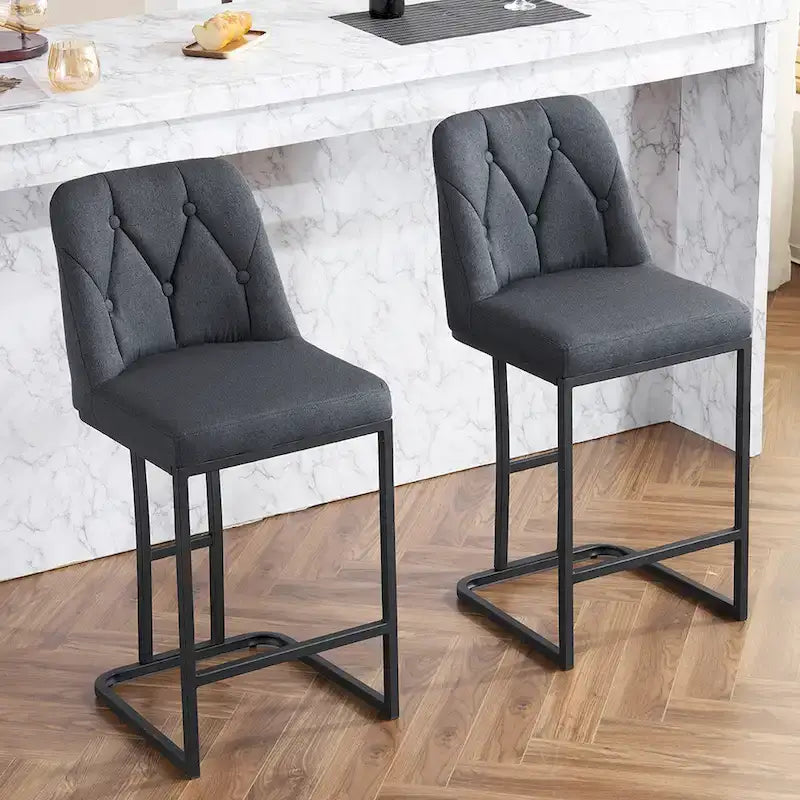 Lot de 2 tabourets de bar rembourrés, tabourets de bar hauteur comptoir avec dossier capitonné et structure en métal