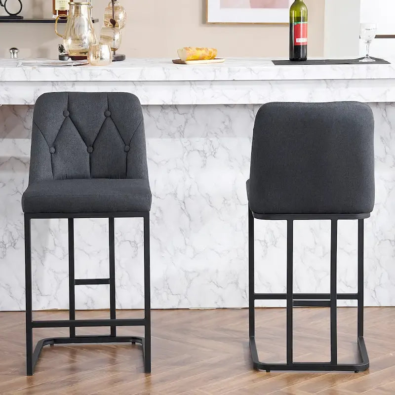 Lot de 2 tabourets de bar rembourrés, tabourets de bar hauteur comptoir avec dossier capitonné et structure en métal