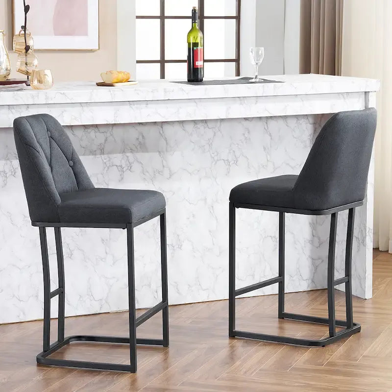 Lot de 2 tabourets de bar rembourrés, tabourets de bar hauteur comptoir avec dossier capitonné et structure en métal