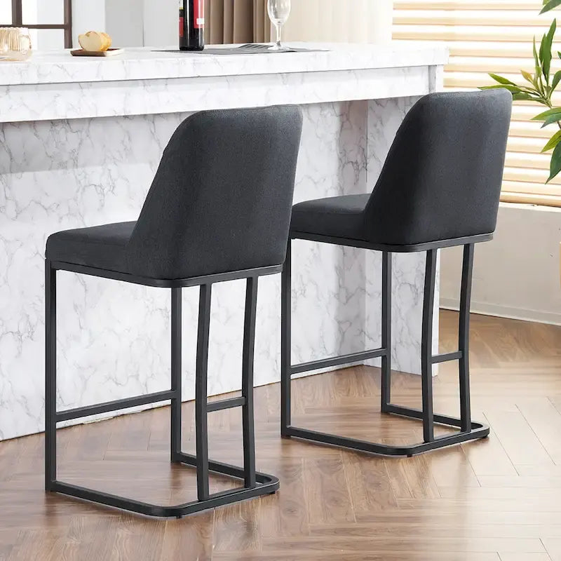 Lot de 2 tabourets de bar rembourrés, tabourets de bar hauteur comptoir avec dossier capitonné et structure en métal
