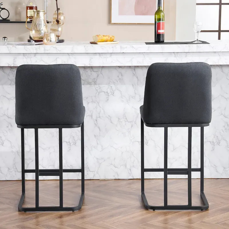 Lot de 2 tabourets de bar rembourrés, tabourets de bar hauteur comptoir avec dossier capitonné et structure en métal