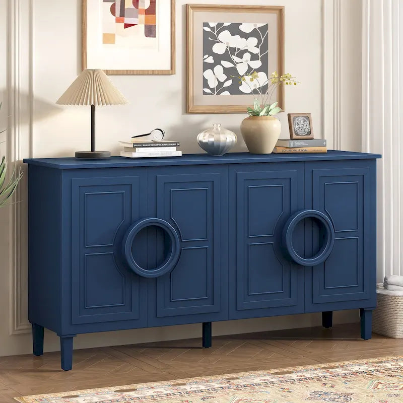 Buffet avec poignées rondes et étagère réglable, Console à 4 portes