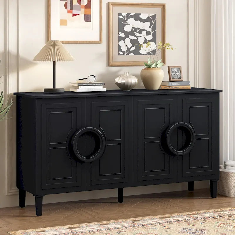 Buffet avec poignées rondes et étagère réglable, Console à 4 portes