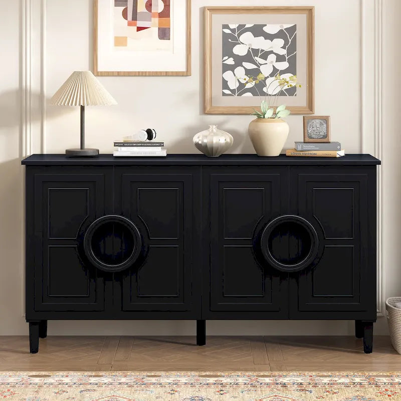Buffet avec poignées rondes et étagère réglable, Console à 4 portes