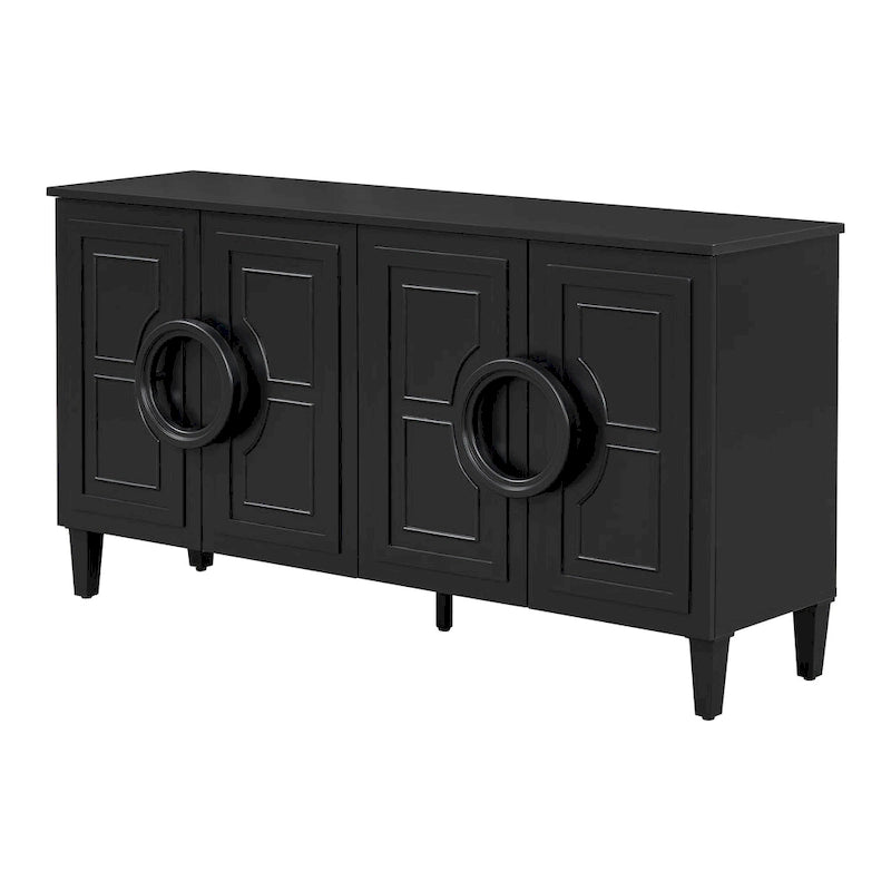 Buffet avec poignées rondes et étagère réglable, Console à 4 portes