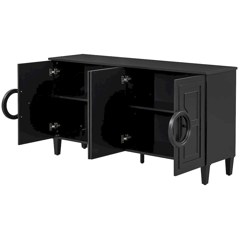 Buffet avec poignées rondes et étagère réglable, Console à 4 portes