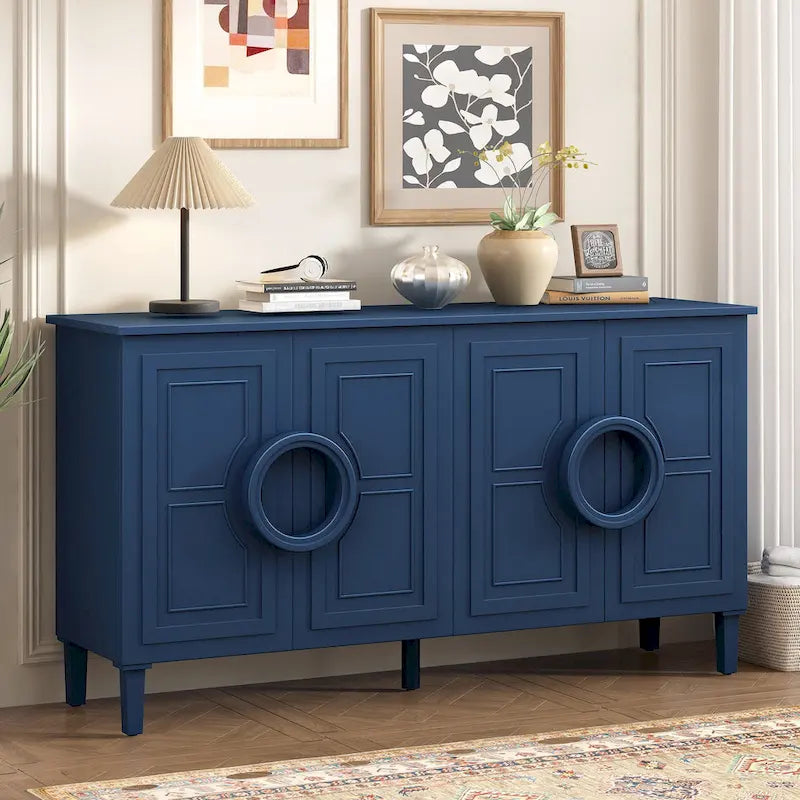 Buffet avec poignées rondes et étagère réglable, Console à 4 portes