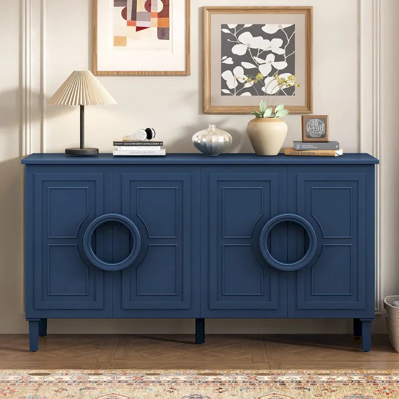 Buffet avec poignées rondes et étagère réglable, Console à 4 portes