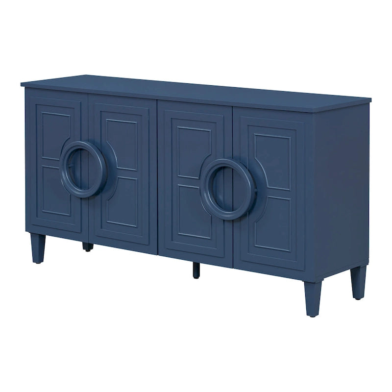 Buffet avec poignées rondes et étagère réglable, Console à 4 portes