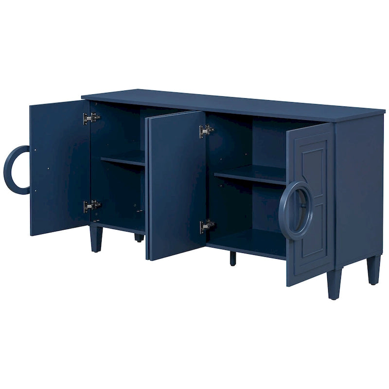 Buffet avec poignées rondes et étagère réglable, Console à 4 portes