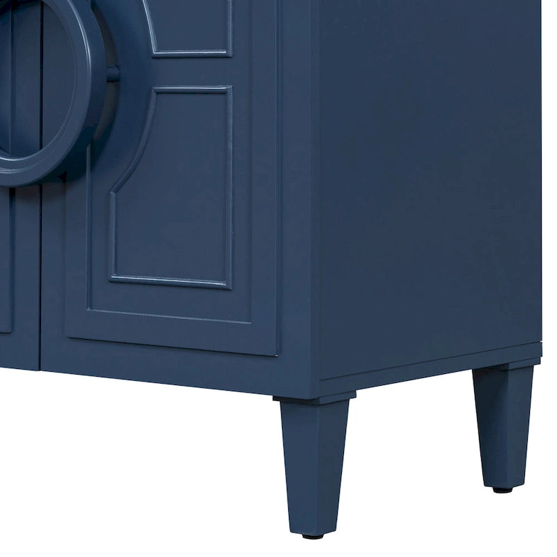 Buffet avec poignées rondes et étagère réglable, Console à 4 portes