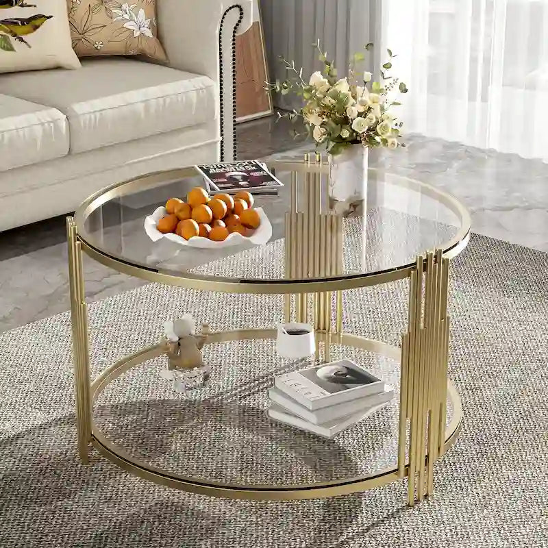 Table basse moderne Black Mirror avec finition dorée et étagère inférieure