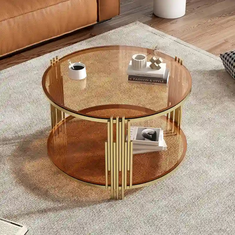 Table basse moderne Black Mirror avec finition dorée et étagère inférieure