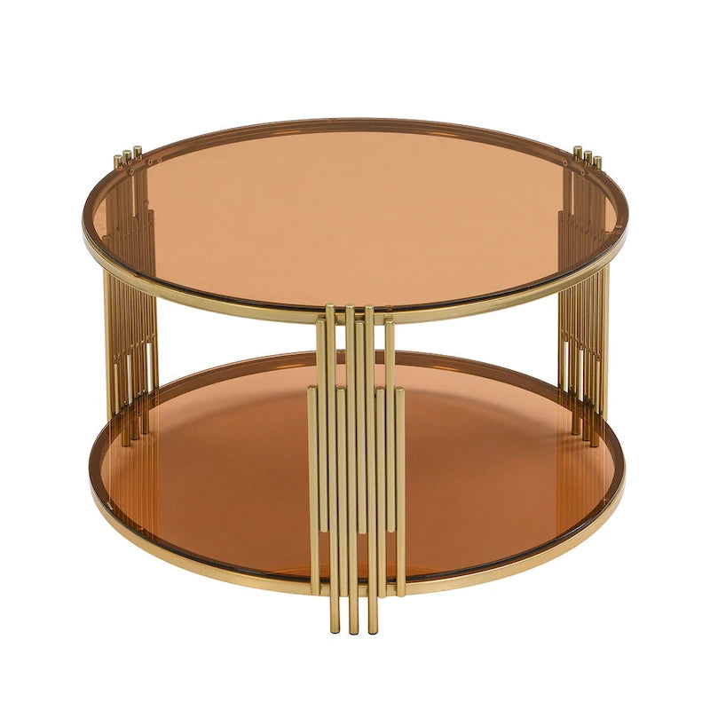 Table basse moderne Black Mirror avec finition dorée et étagère inférieure