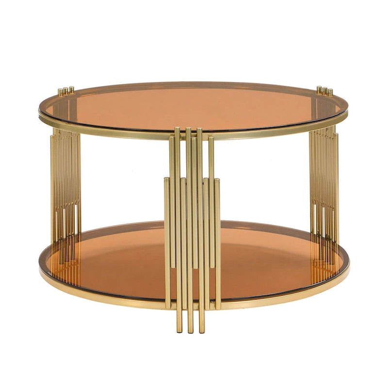 Table basse moderne Black Mirror avec finition dorée et étagère inférieure