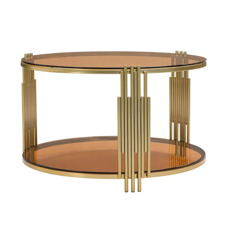 Table basse moderne Black Mirror avec finition dorée et étagère inférieure