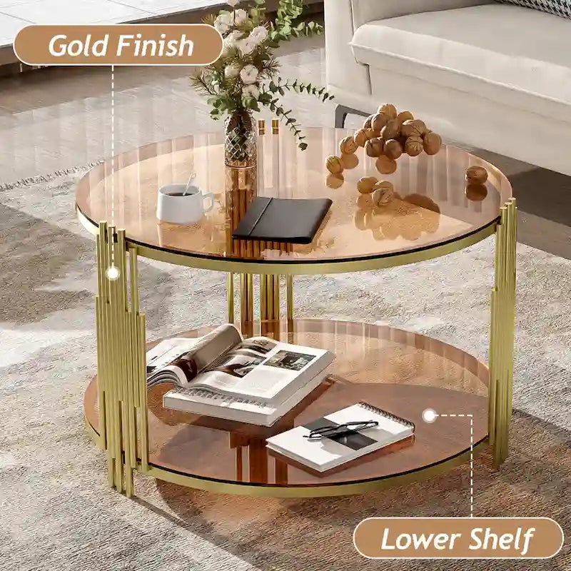 Table basse moderne Black Mirror avec finition dorée et étagère inférieure