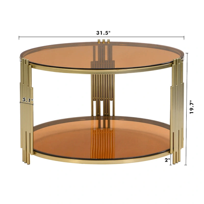 Table basse moderne Black Mirror avec finition dorée et étagère inférieure