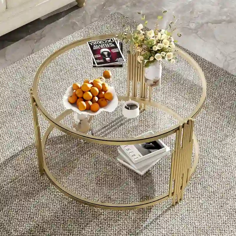 Table basse moderne Black Mirror avec finition dorée et étagère inférieure