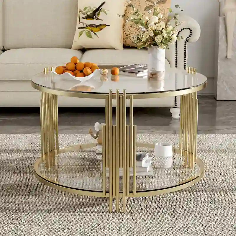 Table basse moderne Black Mirror avec finition dorée et étagère inférieure