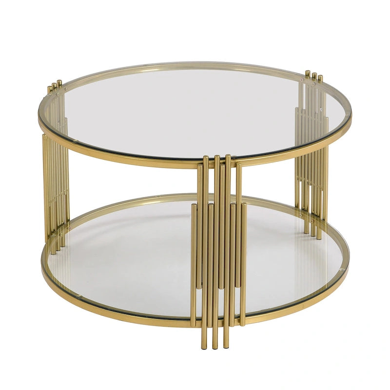 Table basse moderne Black Mirror avec finition dorée et étagère inférieure