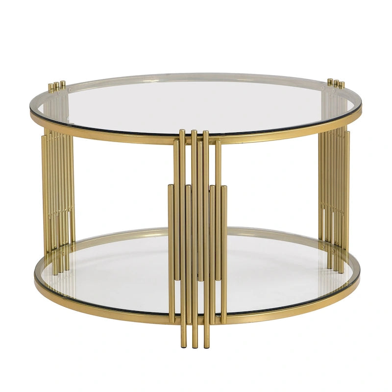 Table basse moderne Black Mirror avec finition dorée et étagère inférieure