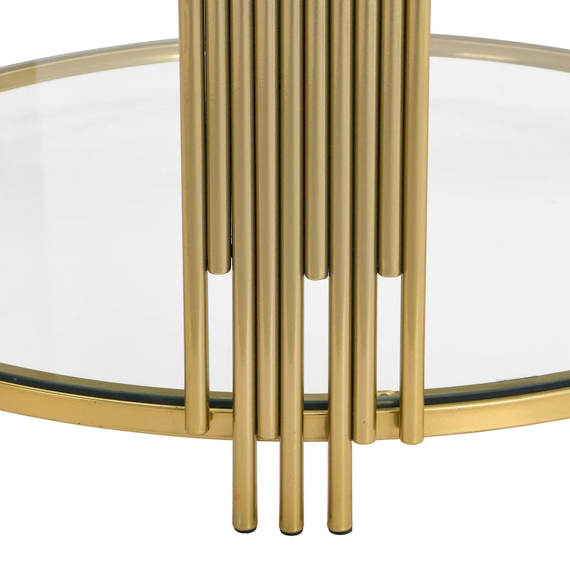 Table basse moderne Black Mirror avec finition dorée et étagère inférieure