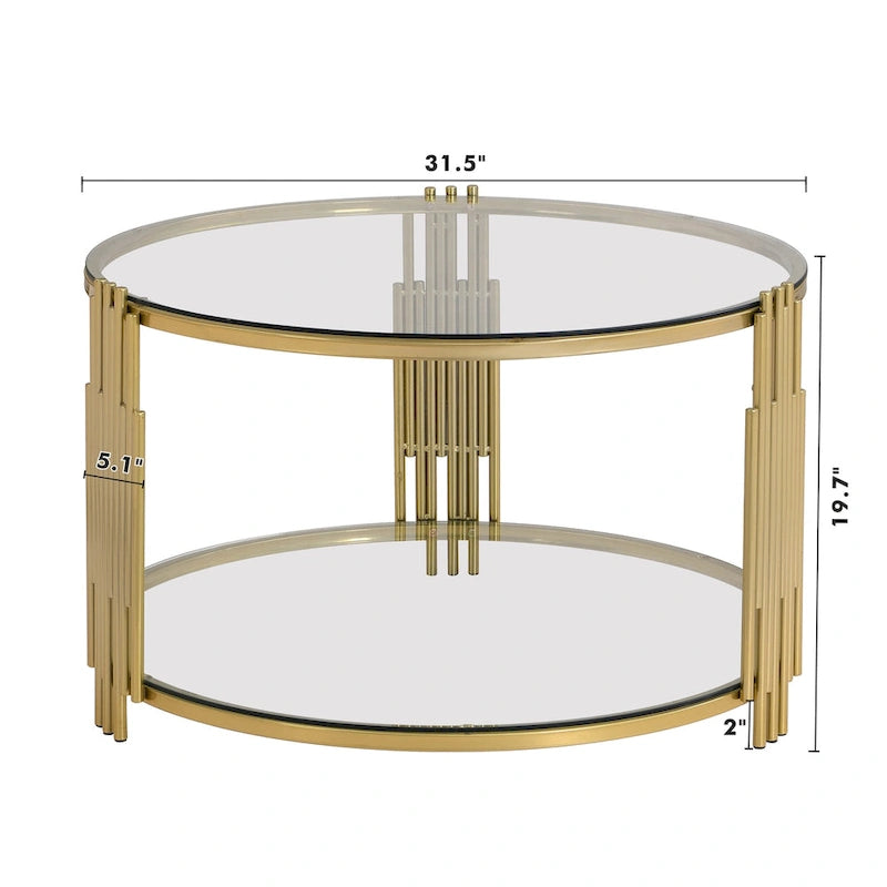 Table basse moderne Black Mirror avec finition dorée et étagère inférieure