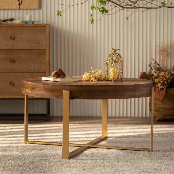 Table basse ronde rétro moderne avec pieds croisés