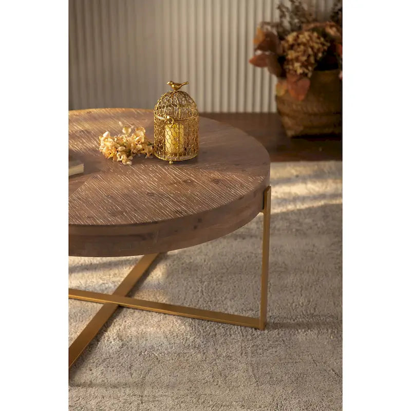 Table basse ronde rétro moderne avec pieds croisés