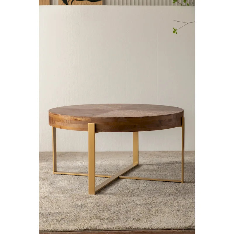 Table basse ronde rétro moderne avec pieds croisés