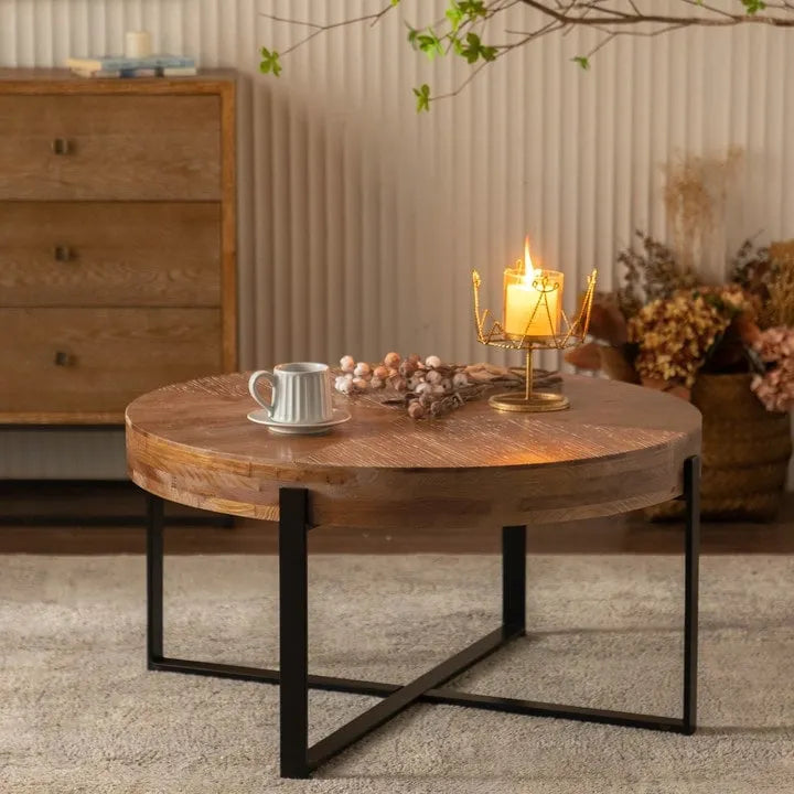 Table basse ronde rétro moderne avec pieds croisés