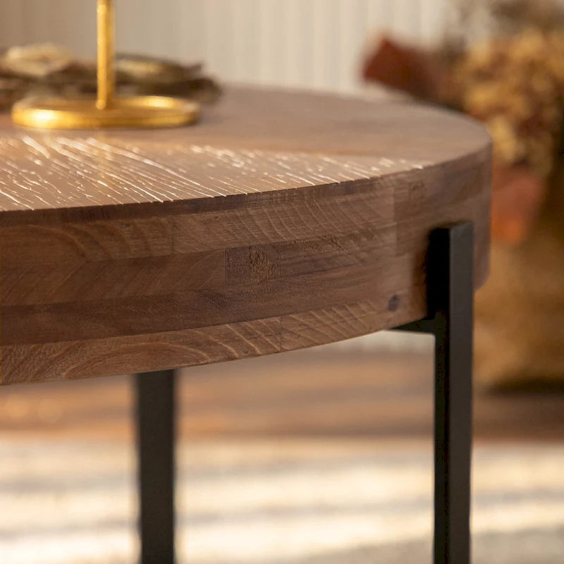 Table basse ronde rétro moderne avec pieds croisés