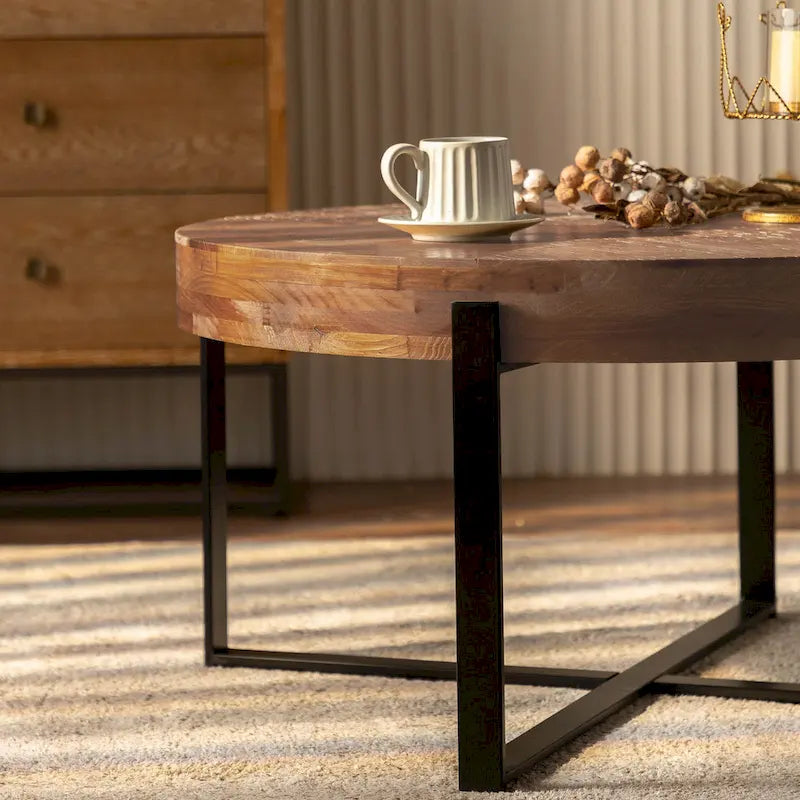 Table basse ronde rétro moderne avec pieds croisés