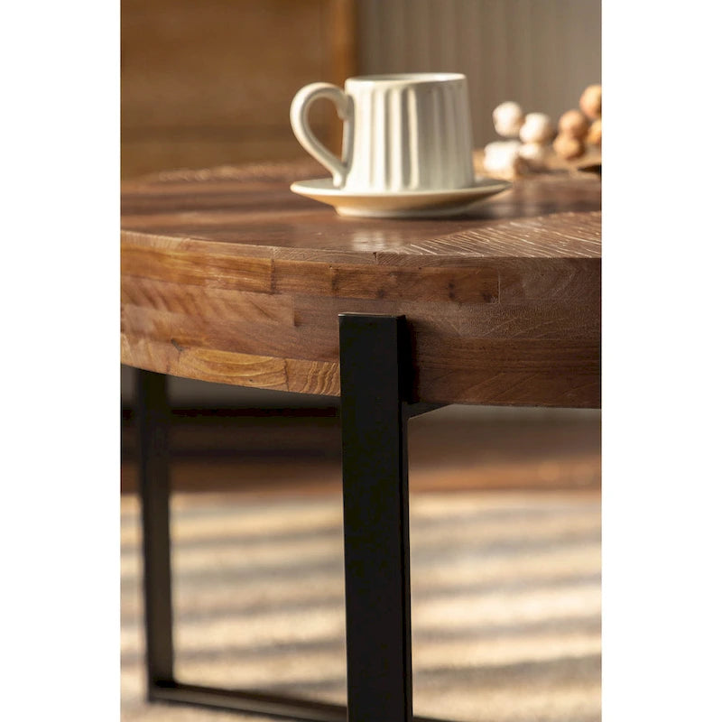 Table basse ronde rétro moderne avec pieds croisés