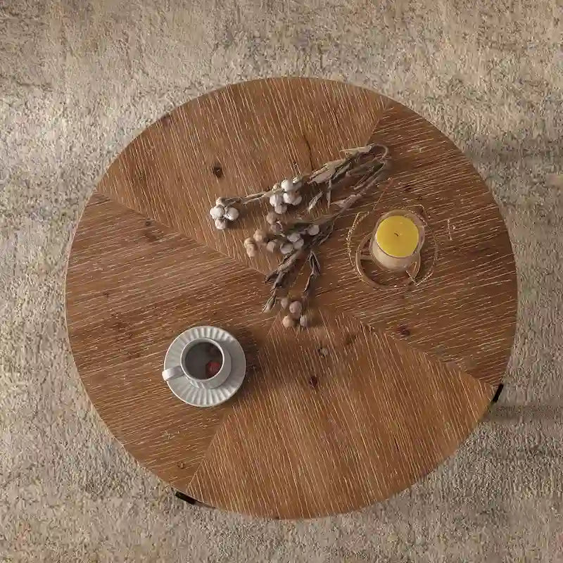 Table basse ronde rétro moderne avec pieds croisés
