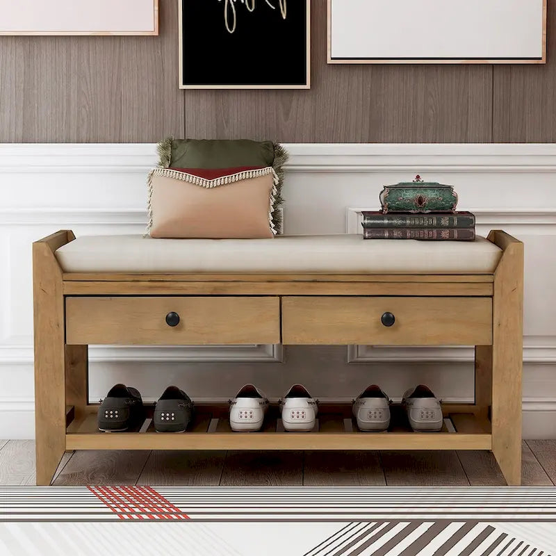 Banc de rangement multifonction avec porte-chaussures, siège rembourré et tiroirs