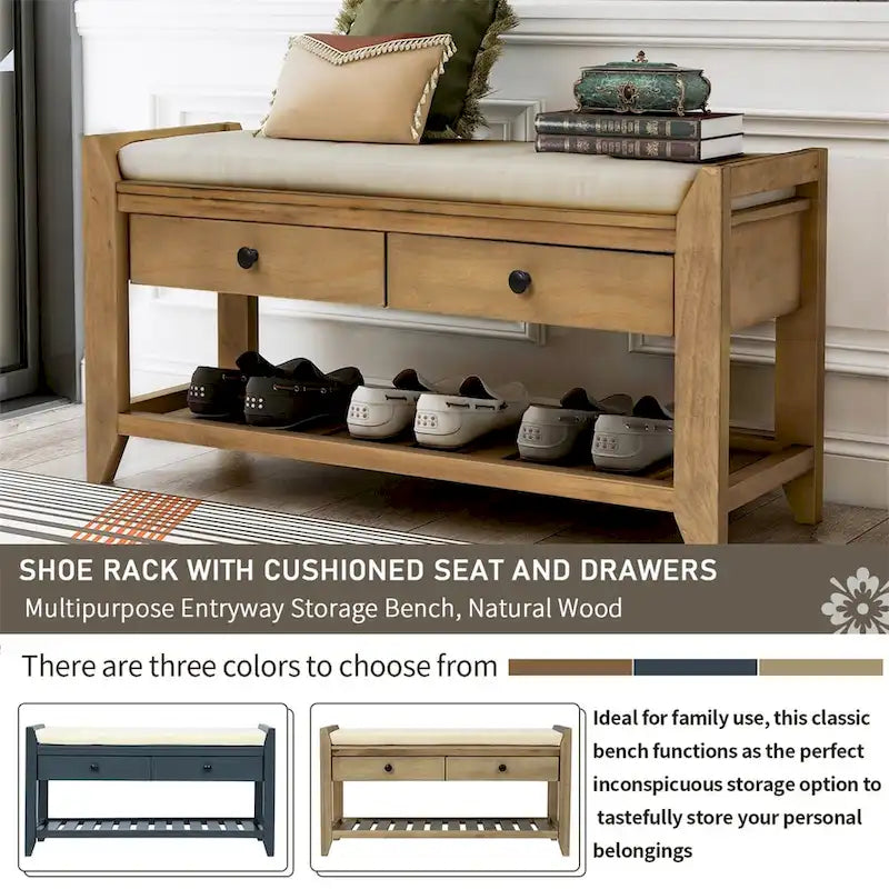 Banc de rangement multifonction avec porte-chaussures, siège rembourré et tiroirs