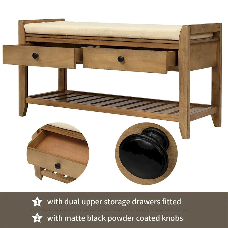Banc de rangement multifonction avec porte-chaussures, siège rembourré et tiroirs