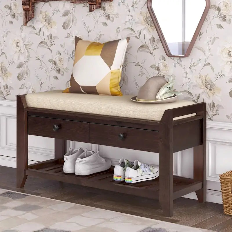 Banc de rangement multifonction avec porte-chaussures, siège rembourré et tiroirs