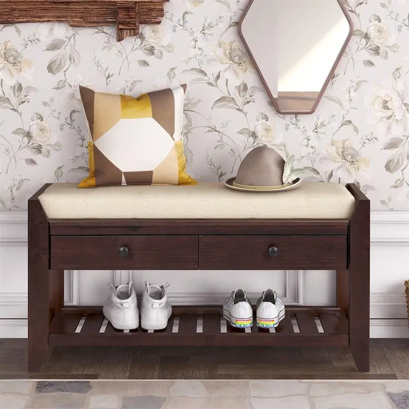 Banc de rangement multifonction avec porte-chaussures, siège rembourré et tiroirs