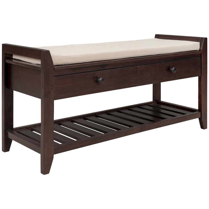 Banc de rangement multifonction avec porte-chaussures, siège rembourré et tiroirs