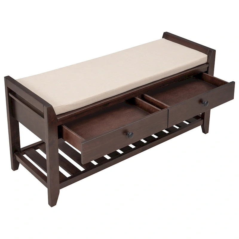 Banc de rangement multifonction avec porte-chaussures, siège rembourré et tiroirs