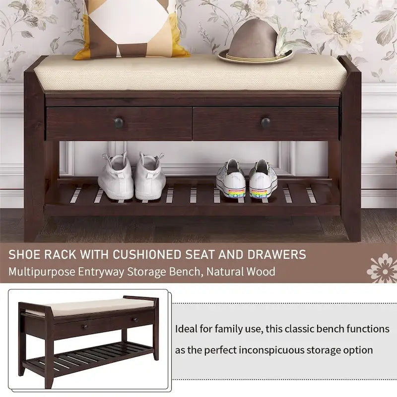 Banc de rangement multifonction avec porte-chaussures, siège rembourré et tiroirs