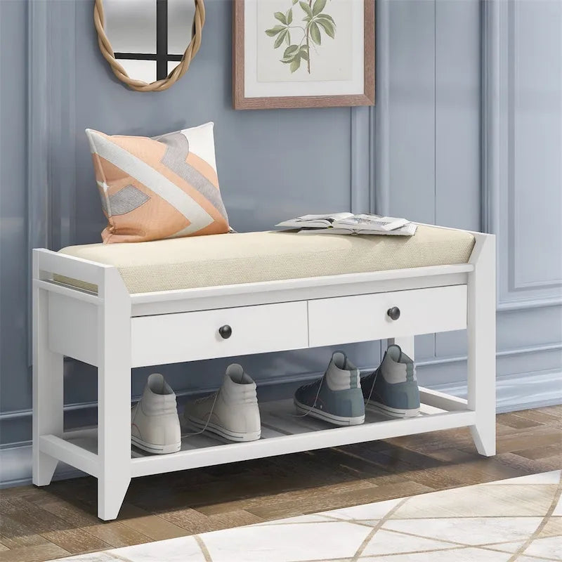 Banc de rangement multifonction avec porte-chaussures, siège rembourré et tiroirs