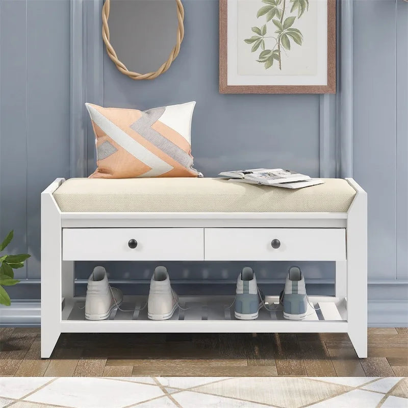 Banc de rangement multifonction avec porte-chaussures, siège rembourré et tiroirs
