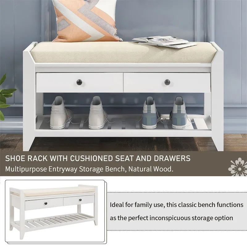 Banc de rangement multifonction avec porte-chaussures, siège rembourré et tiroirs