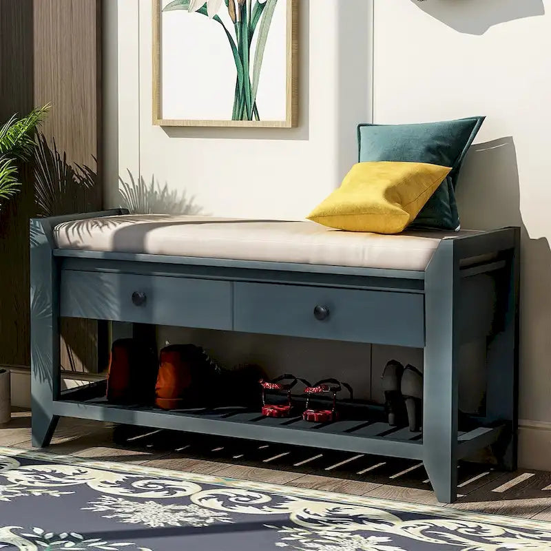 Banc de rangement multifonction avec porte-chaussures, siège rembourré et tiroirs