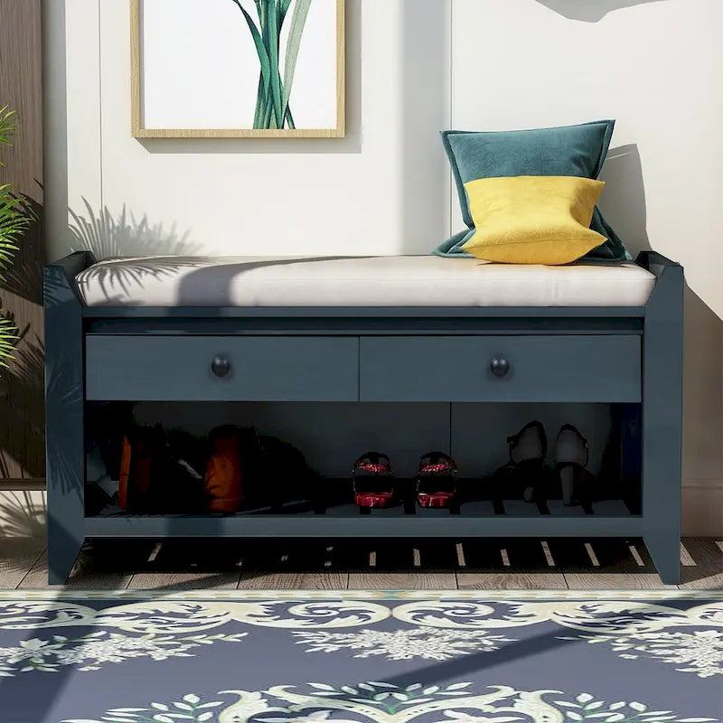 Banc de rangement multifonction avec porte-chaussures, siège rembourré et tiroirs